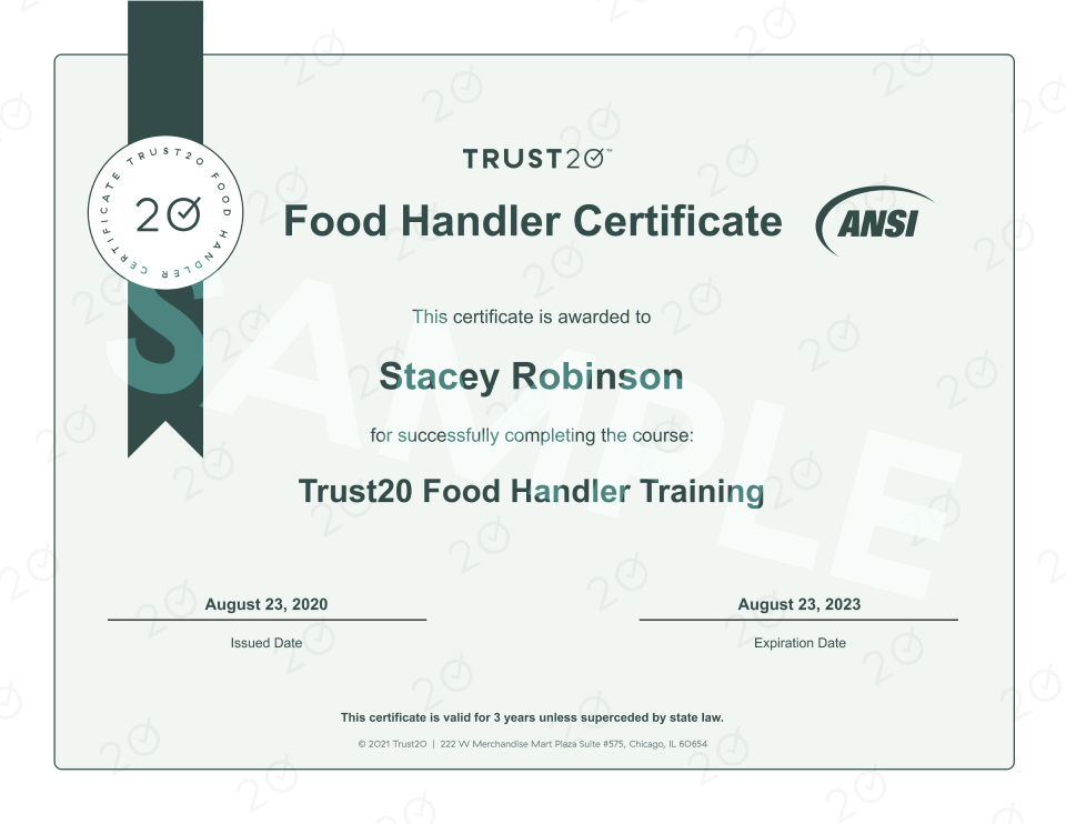 Safe food handling certification