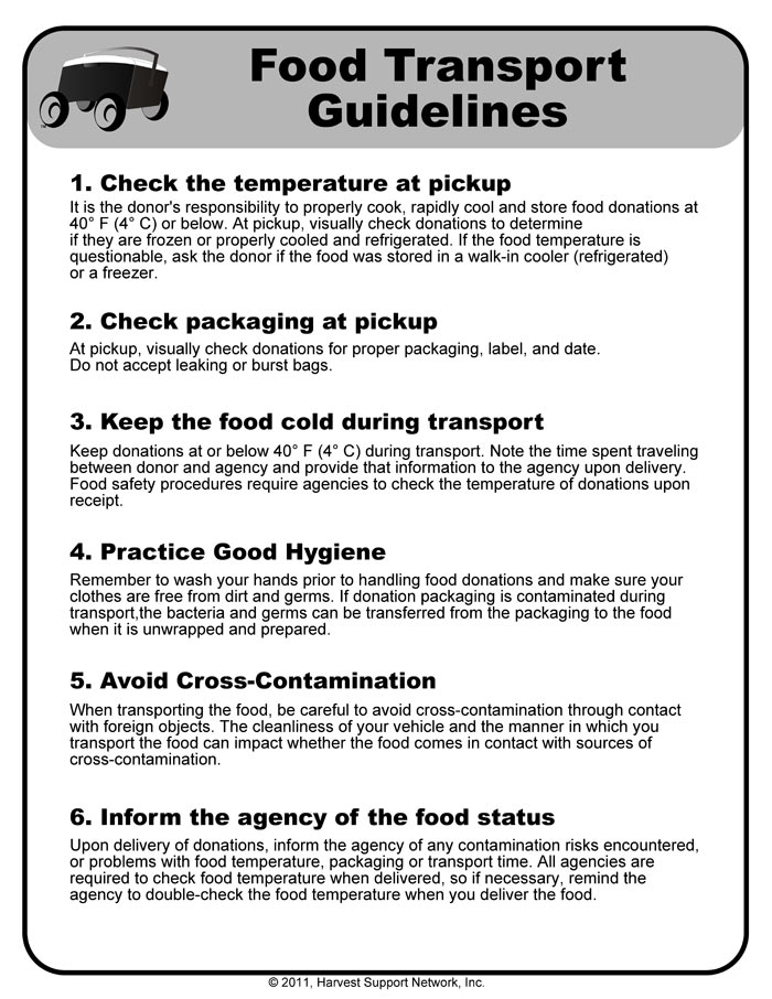 Safe food transportation procedures